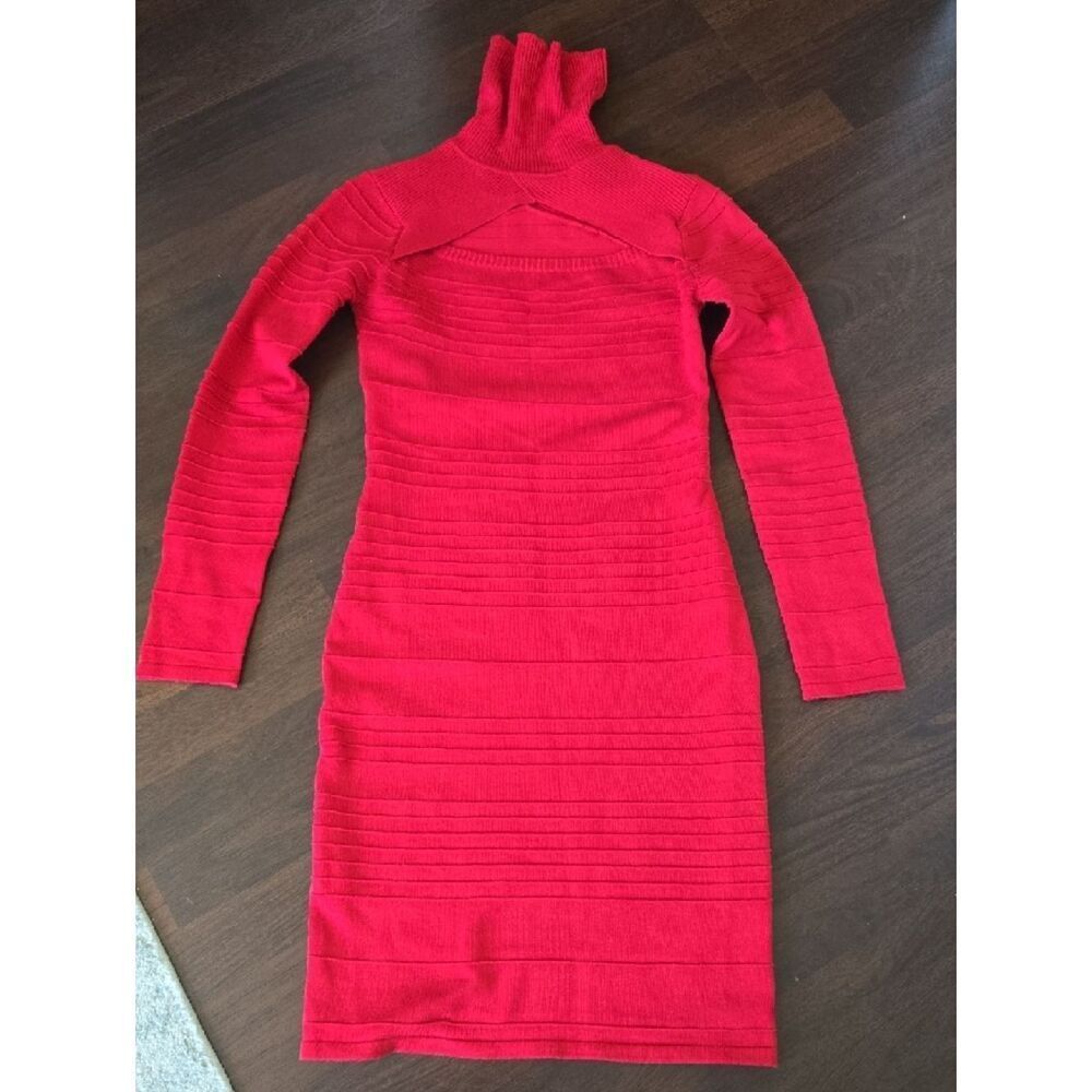Derek Heart Hot Red Ribbed Turtleneck Long Sleeve Dress